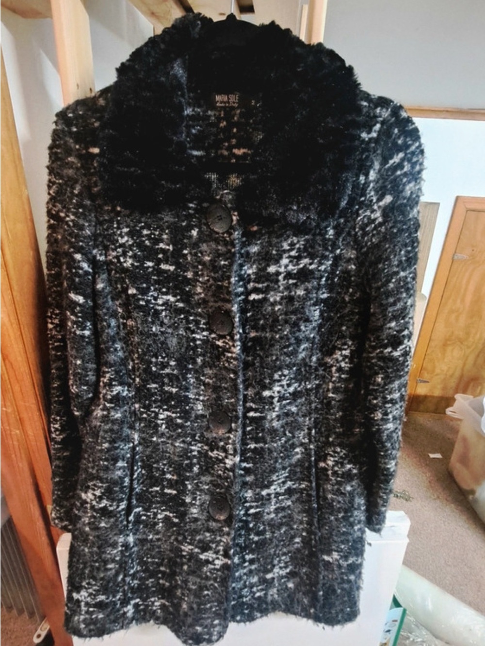 Women’s Black Marled Faux Fur Collar Coat